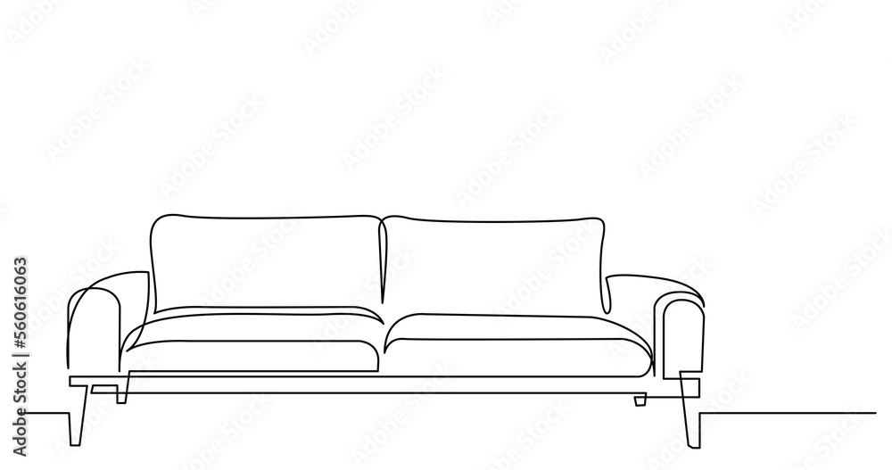 Poster continuous line drawing of modern style sofa - png image with transparent background