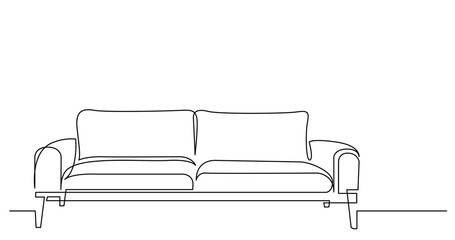 continuous line drawing of modern style sofa - PNG image with transparent background