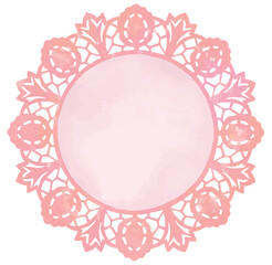 アンティークなレース(ドイリー)風フレーム。水彩風、ベクター素材