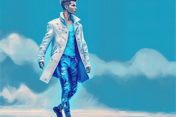 Fashionable man in blue clothes, fashion illustration