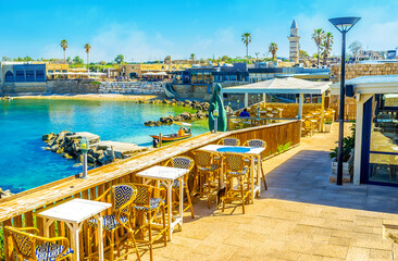 The coastal restaurants of Caesarea, Israel
