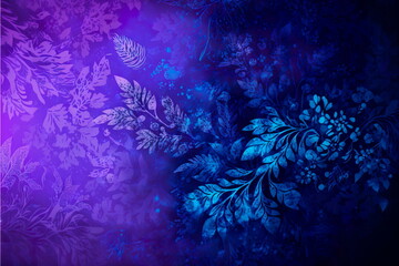 Fototapeta na wymiar Floral decorative seamless pattern . Blue background with flowers, leaves and branches