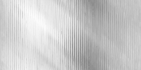 Seamless corrugated ribbed privacy glass transparent  refraction texture. Trendy shiny silver, aluminum or chrome foil vaporwave background. Retro cyberpunk abstract pattern 3D rendering.