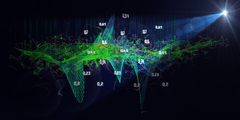 Abstract  background contain polygonaly graph with data lines in spot. Technology 3d wireframe polygonaly concept in virtual space.  Banner for business, science and technology data. Big Data.