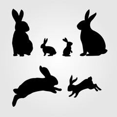 Rabbit & Bunny Silhoutte Vector
