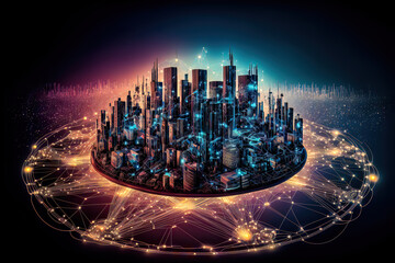 IoT Internet of Things Illustration Weltweiter Datenfluß Bigdata Visualisierung von Datenstreams Neuronale Netze Business Analysen Graph Generative AI Digital Art Backdrop Hintergrund Brainstorming   