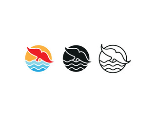 Fishtail in seascape at sunset. 