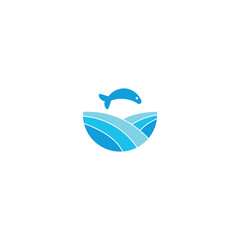 Fish jumping in water in seascape. Sea and fish icon.