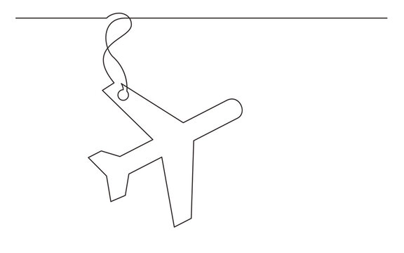 continuous line drawing tag label airplane design - PNG image with transparent background