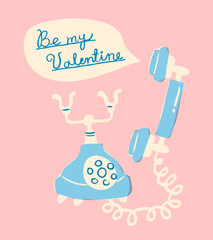 Vintage phone with a speech bubble saying 