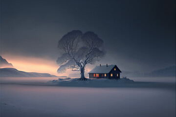 superb minimalism, landscape, sublime, winter season. AI generative