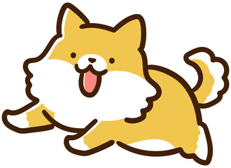 元気よく走り回るかわいい柴犬のキャラクターの手書き風デフォルメイラスト