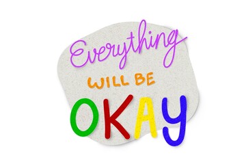 Word Everything will be okay in chat box paper cut style background