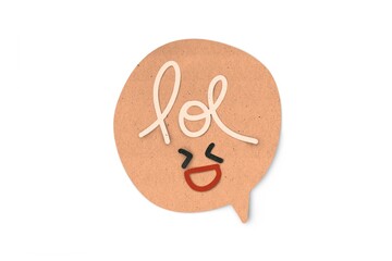 Word LOL or  laugh out loud in chat box paper cut style background