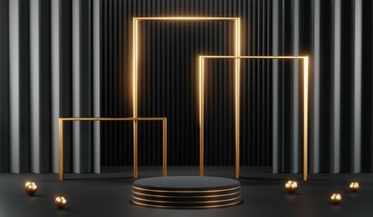 3D rendering of black podium background for black friday product on podium