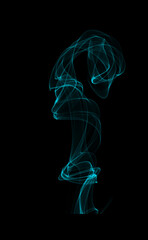 Abstract blue color puffs of smoke swirl overlay on transparent background. Royalty high-quality free stock PNG image of abstract smoke overlays on black backgrounds. Turquoise smoke swirls fragments