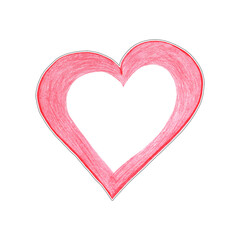 Red Heart Sticker Drawn by Colored Pencil. The Sign of World Heart Day. Symbol of Valentines Day. Heart Shape Isolated on Transparent Background.