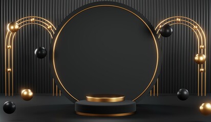 3D rendering of black podium background for black friday product on podium