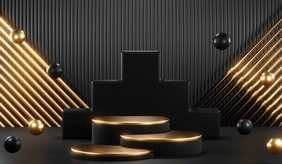 3D rendering of black podium background for black friday product on podium