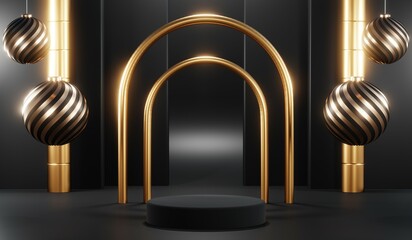 3D rendering of black podium background for black friday product on podium