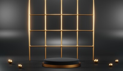 3D rendering of black podium background for black friday product on podium