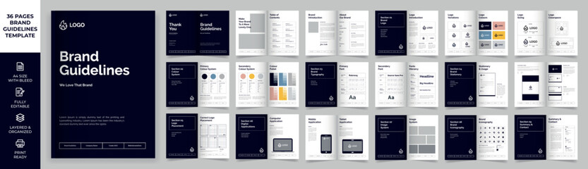 Brand Guideline Template, Simple style and modern layout Brand Style, Brand Book, Brand Identity, Brand Manual, Guide Book - obrazy, fototapety, plakaty