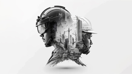 Future of buildings construction engineering the devotion project with double exposure to civil engineering design. Future modern construction projects. Generative AI	

