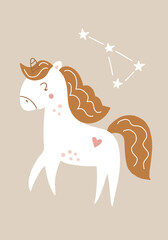 Cute magical unicorn. Vector hand drawn illustration. Beautiful fantasy cartoon animal. Great for kids party, greeting cards, invitations, clothing print