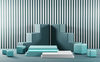 Obraz premium 3D render of pastel podium background for show products. Blank podium in room for cosmetics or product type cream.