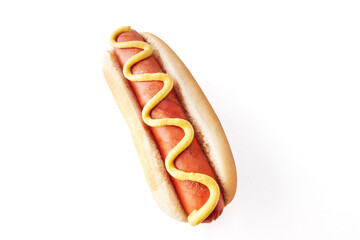 hot dog with ketchup and mustard, isolated on white background
