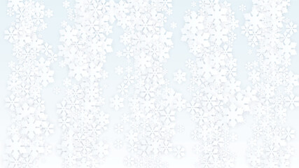 Christmas  Vector Background with Falling Snowflakes. Isolated on Red Background. Realistic Snow Sparkle Pattern. Snowfall Overlay Print. Winter Sky. Papercut Snowflakes.