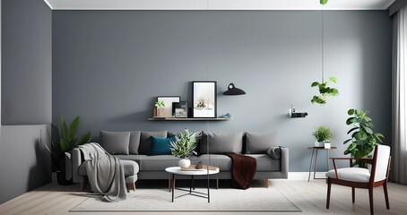 living room interior design, illustration, Generative AI