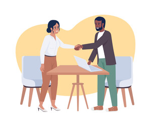 Successful job interview 2D vector isolated illustration. Candidate signing employment contract flat characters on cartoon background. Colorful editable scene for mobile, website, presentation