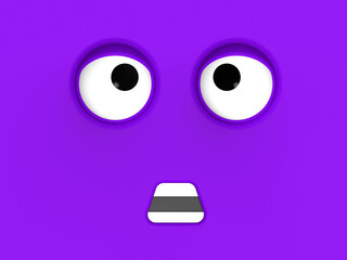 Blue face of cute character. Cute face. stupid face. emotion surprise. Horizontal image. Surprised...