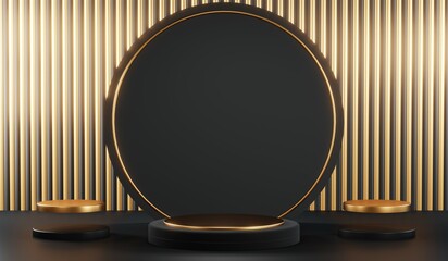 3D rendering of black podium background for black friday product on podium