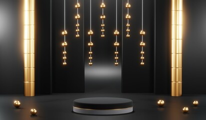 3D rendering of black podium background for black friday product on podium
