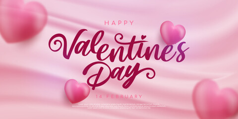 Fototapeta na wymiar Realistic 3d heart banner for happy valentines day celebration, valentine's day background