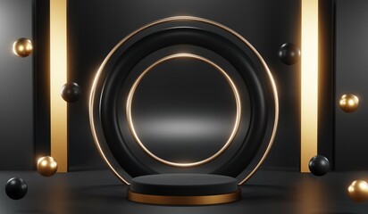3D rendering of black podium background for black friday product on podium