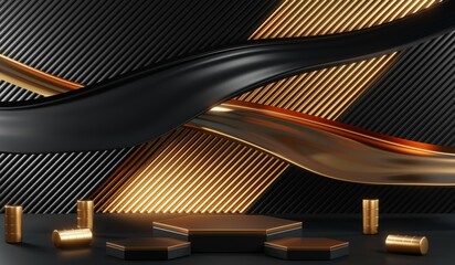 3D rendering of black podium background for black friday product on podium