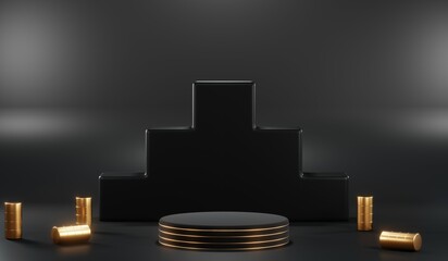 3D rendering of black podium background for black friday product on podium