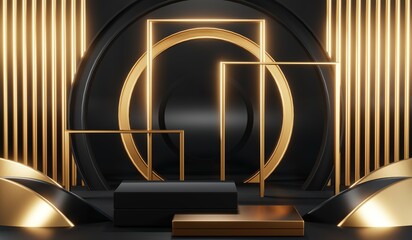 3D rendering of black podium background for black friday product on podium