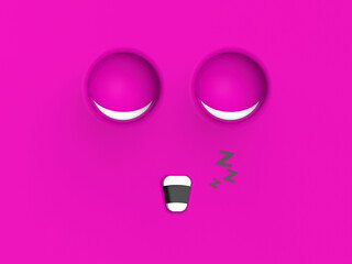 Pink face of sleeping cute character. Cute face. relaxation. sleep and rest. Horizontal image. 3d image. 3D rendering.