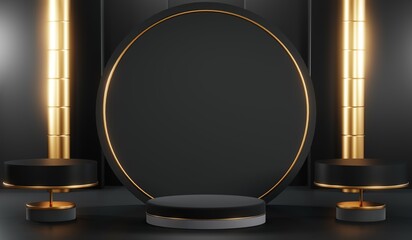 3D rendering of black podium background for black friday product on podium