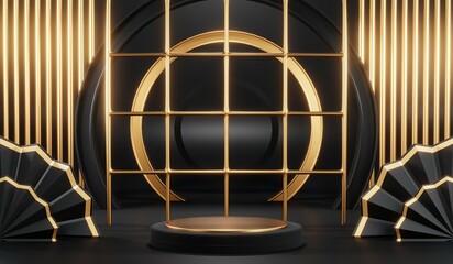 3D rendering of black podium background for black friday product on podium