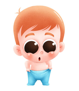 Vector Illustration of Cartoon Baby character. Cute baby put on baby onesie