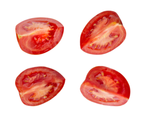 Set of Tomato slices isolated on white background. With clipping path. Full depth of field. Focus stacking