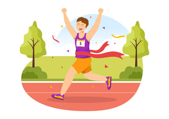 Marathon Race Illustration with People Running, Jogging Sport Tournament and Run to Reach the Finish Line in Flat Cartoon Hand Drawn Template