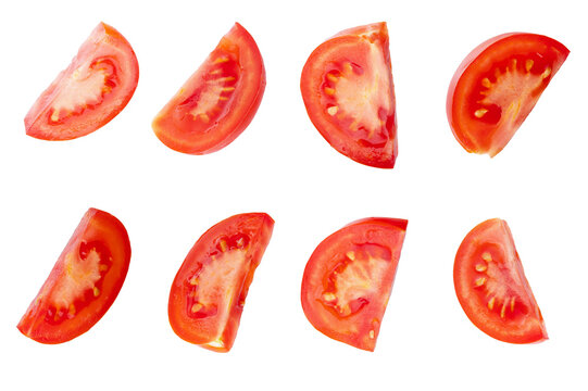 Set of Tomato slices isolated on white background. With clipping path. Full depth of field. Focus stacking