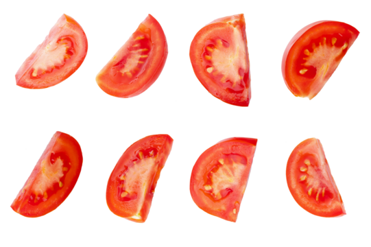 Set of Tomato slices isolated on white background. With clipping path. Full depth of field. Focus stacking