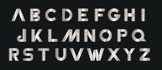 Silver Alphabet Letter, Metal letters font, shiny font